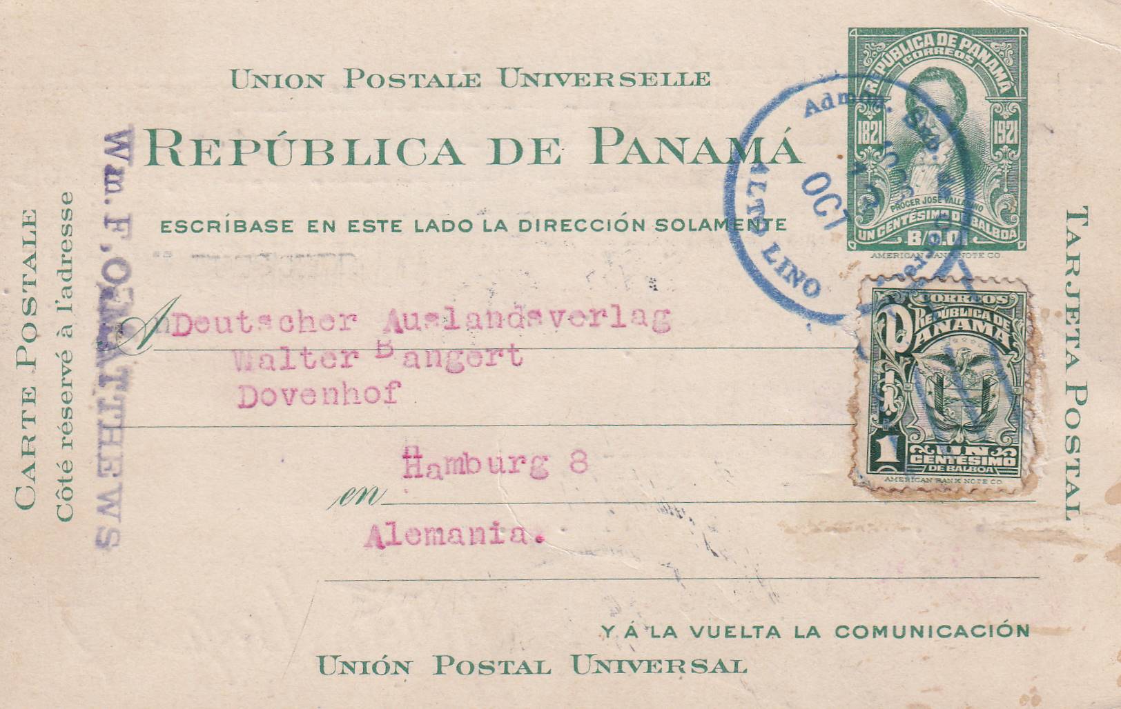 POST CARD Panama 1925 View Balboa to Brugg/Switzerland 