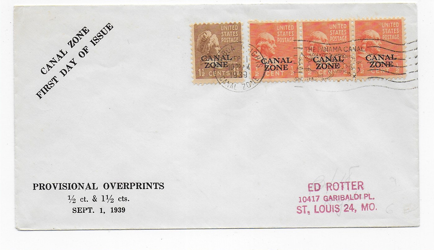 FDC: Canal Zone, provisional overprinis 1.9.39 nach St. Louis, MO - Bild 1 von 2
