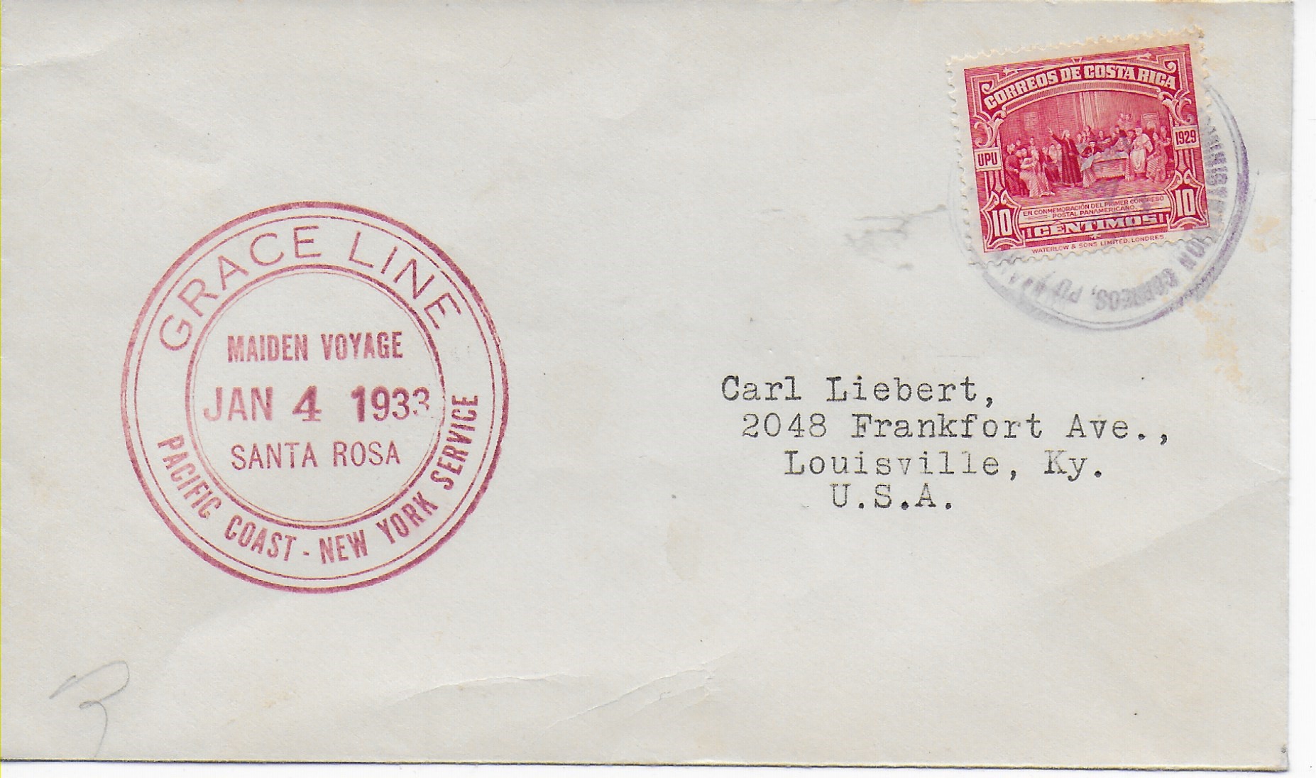Brace Line, Pacific Coast, New York Servizio a Louisville, Ky, 1933 - Foto 1 di 2