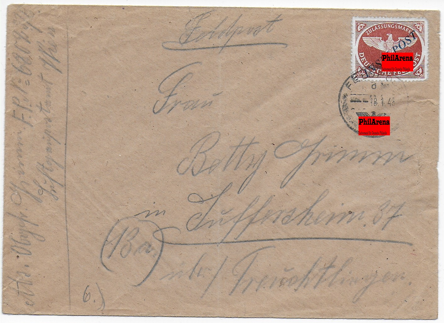 Feldpost MiNr. 10 B, Inselpost 18.1.43 - Bild 1 von 2