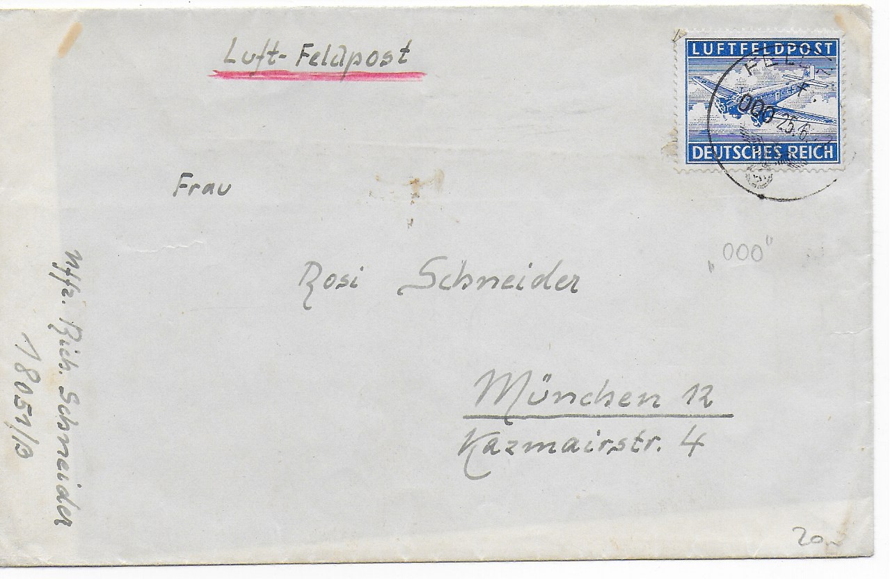 Feldpost: Luftfeldpost FPNr. 18051 B nach München, Stempel: 000 - Bild 1 von 2