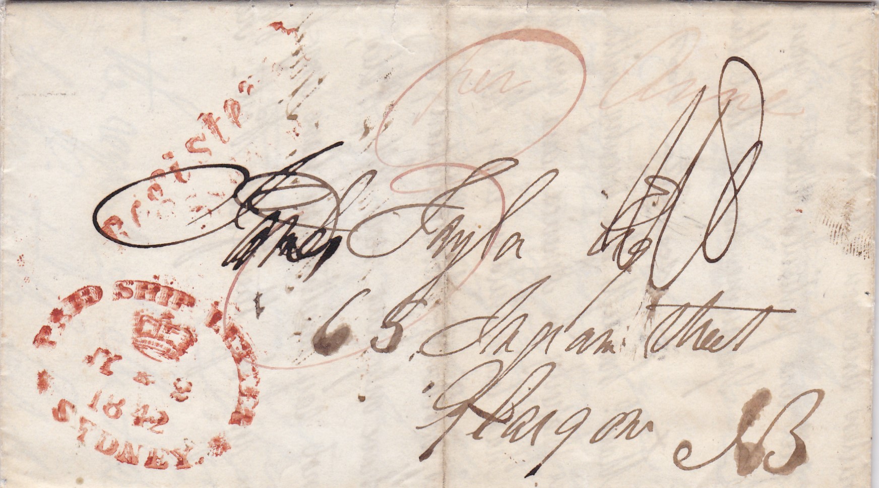1842 letter from Glasgow, Paid ship letter/Sydney · PhilArena