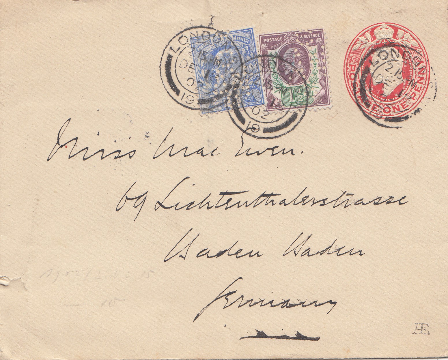 Brief Von England Nach Deutschland Dauer England: 1902: London nach Deutschland - Perfin Ganzsache · PhilArena