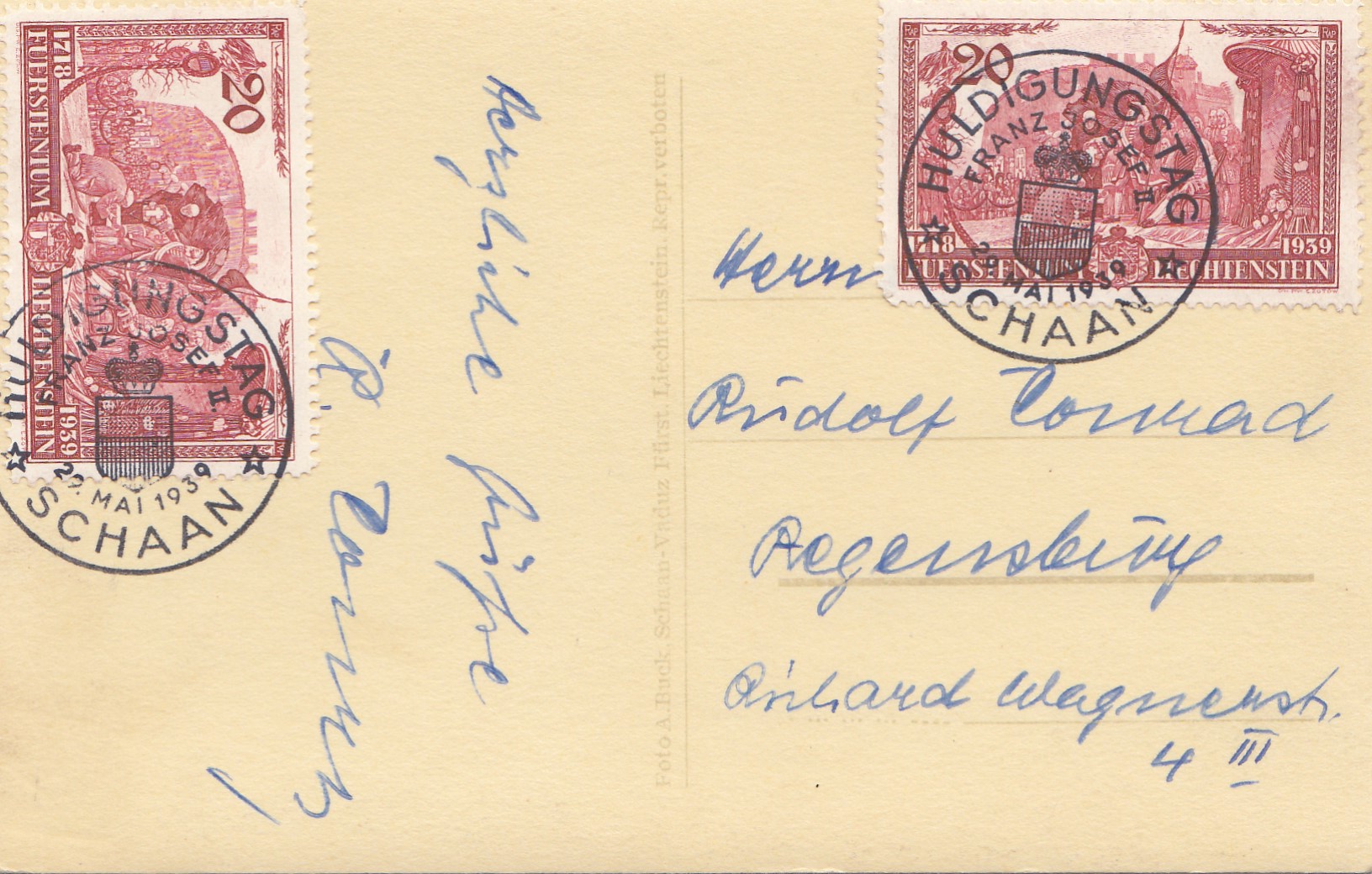 Liechtenstein 1939 Vaduz/Schaan, Ansichtskarte · PhilArena