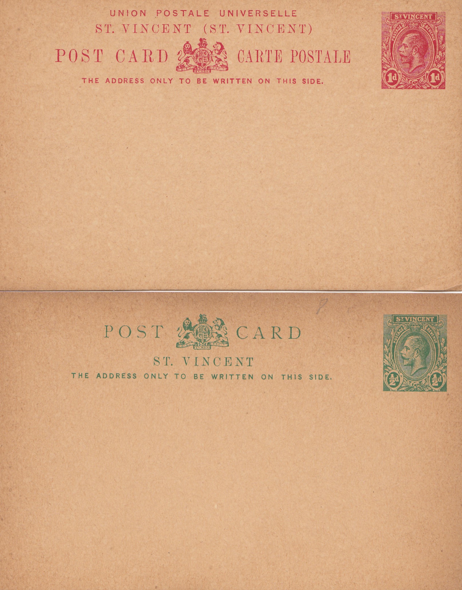 St. Vincent: post card P8/9 each unused